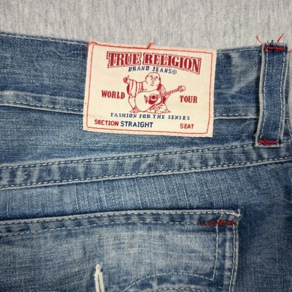 True Religion‎ Mens Straight Leg Jeans Medium Wash Red Rope Stitch Size 40